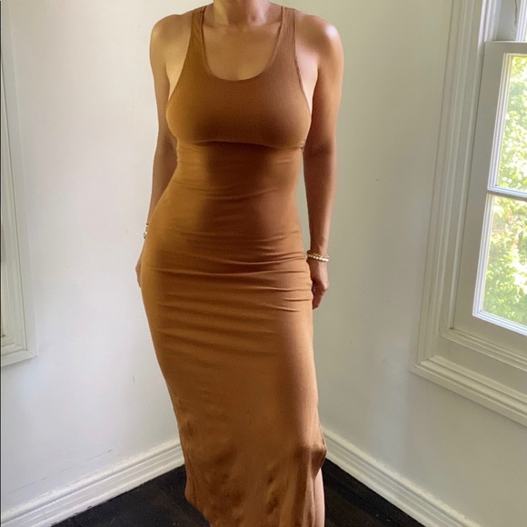 REFORMATION RIBBED MIDI TANK DRESS BROWN SIZE XXS - Picture 6 of 6